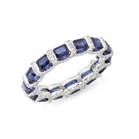 Eternity Band Blue Sapphire Diamond Ring in 14K White Gold