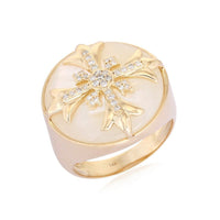 Round Pearl Diamond Signet Ring in 14K Yellow Gold