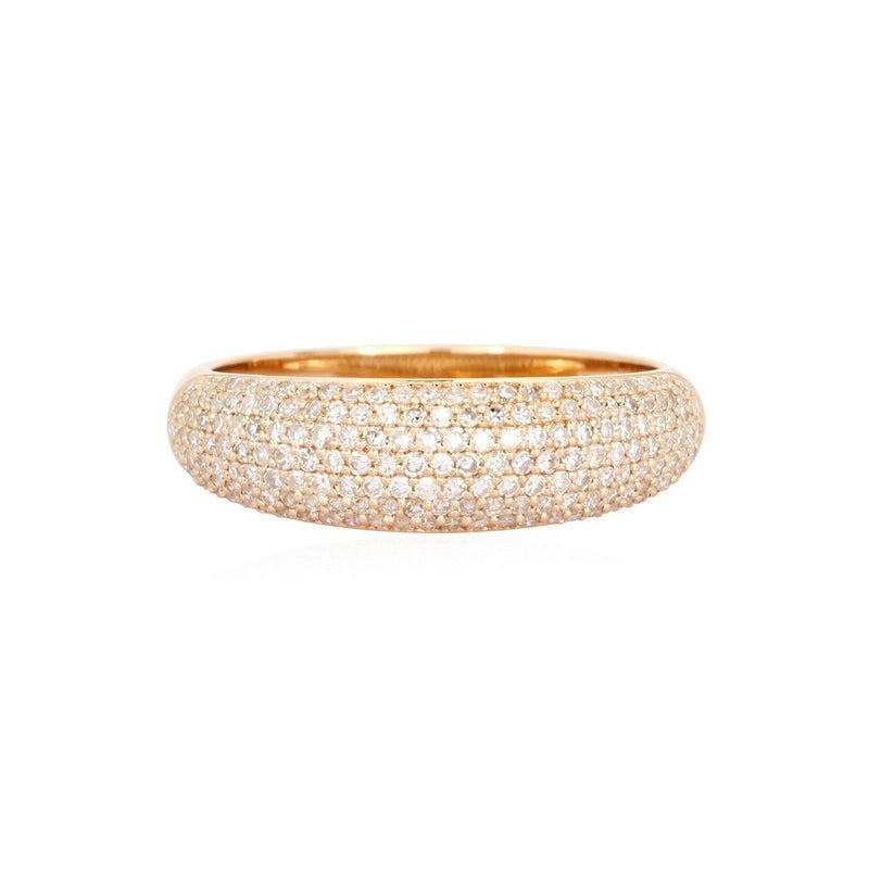 Pave Diamond Domed Band Ring in 14K Gold