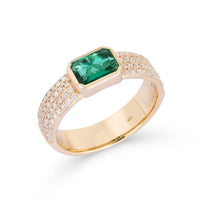 Green Emerald Diamond Dome Ring in 14K Yellow Gold