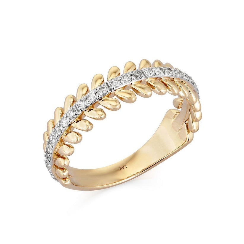 Diamond Leaf Motif Ring in 14K Yellow Gold