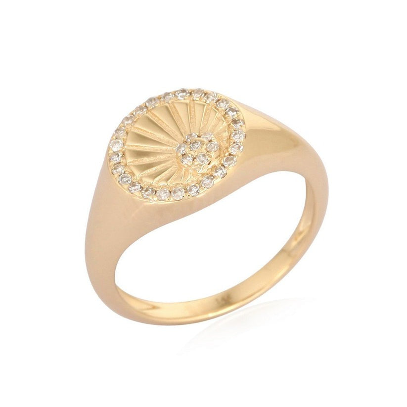Radiant Sunburst Diamond Signet Ring in 14K Yellow Gold