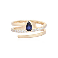 Wrap Pear Sapphire Diamond Ring in 14K Yellow Gold