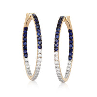 Sapphire Gemstones Diamond Hoop Earrings in 14K Yellow Gold