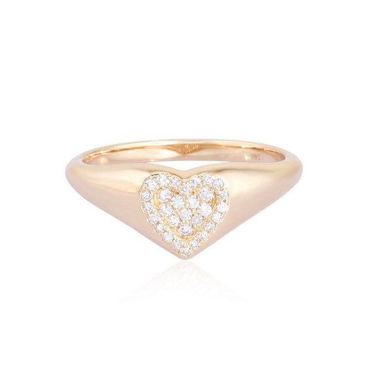 Heart Signet Diamonds Ring in 14K Yellow Gold