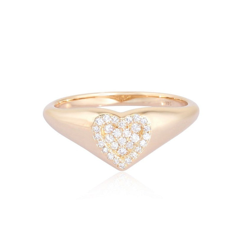 Heart Signet Diamonds Ring in 14K Yellow Gold