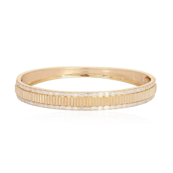 Baguette Round Diamond Layered Bangle Bracelet in 14K Gold