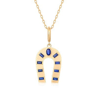 Blue Sapphire Emerald Pendant Necklace in 14K Yellow Gold