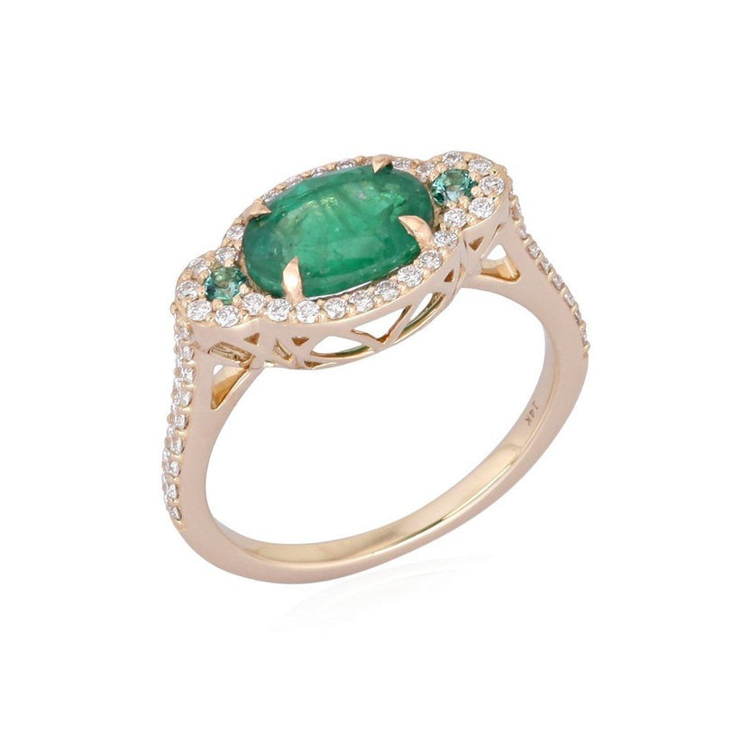 Emerald Diamond Solitaire Ring in 14K Yellow Gold