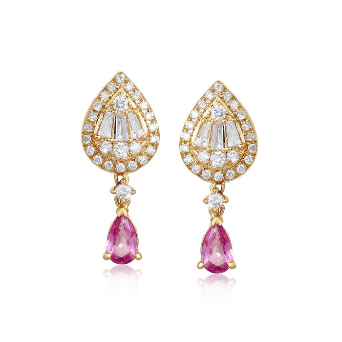 Pear Shape Radiant Drop Earrings in 14K Yellow Gold
