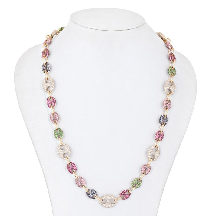 Sapphire Diamond Brilliance Link Necklace in 14K Yellow Gold
