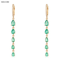 Graduated Pear Cut Emeralds Long Drop Earrings in 14K Gold
