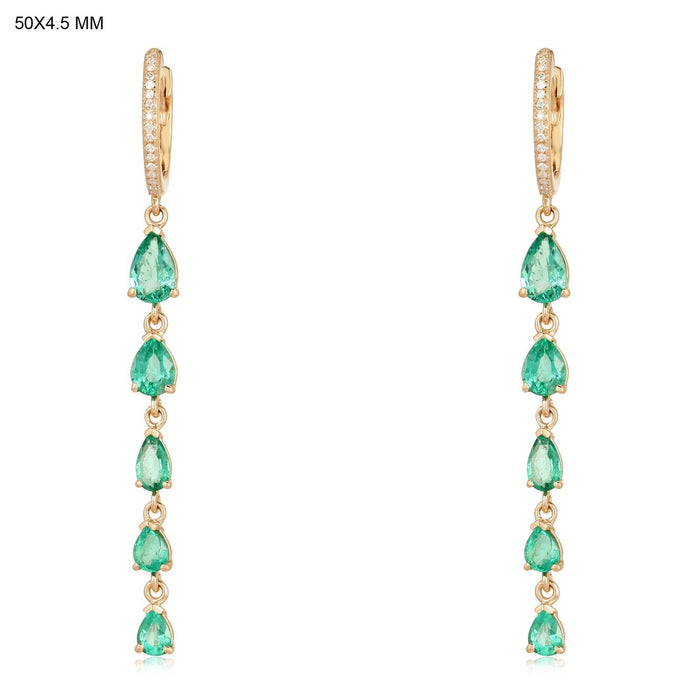 Graduated Pear Cut Emeralds Long Drop Earrings in 14K Gold