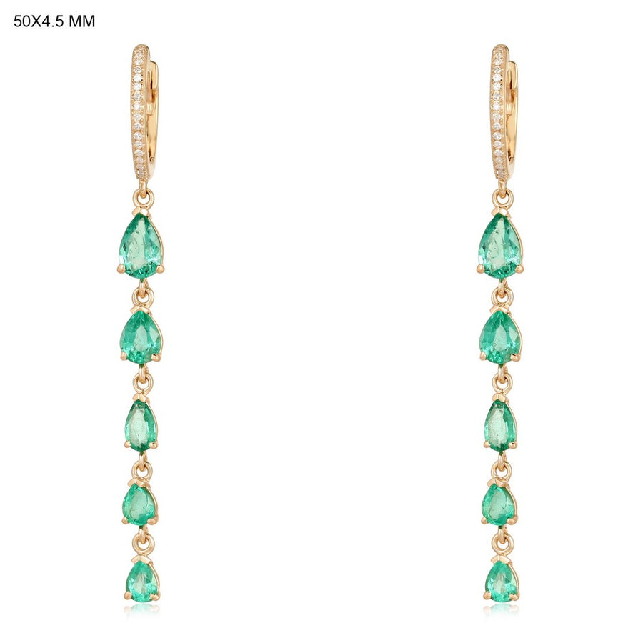 Graduated Pear Cut Emeralds Long Drop Earrings in 14K Gold