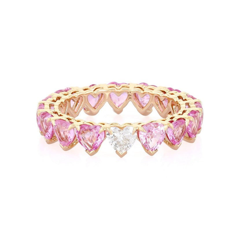 Pure Pink Sapphire Diamond Eternity Ring in 14K Yellow Gold