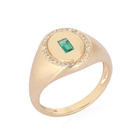 Green Diamond Emerald Signet Ring in 14K Yellow Gold