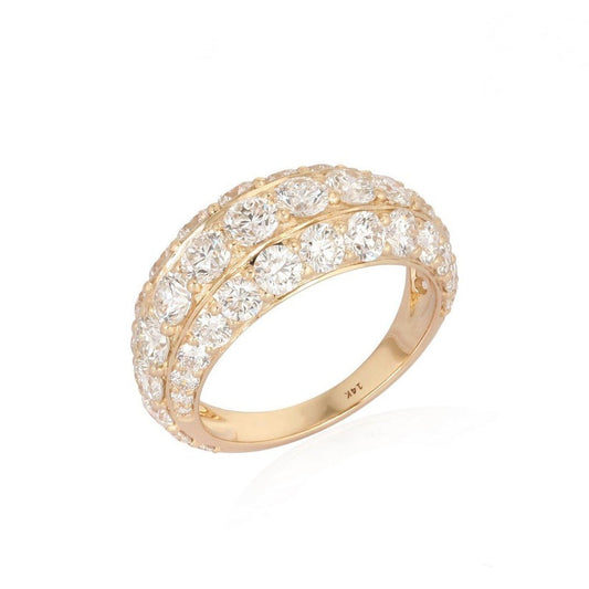 Gold Band Dual Diamond Rows Ring in 14K Yellow Gold