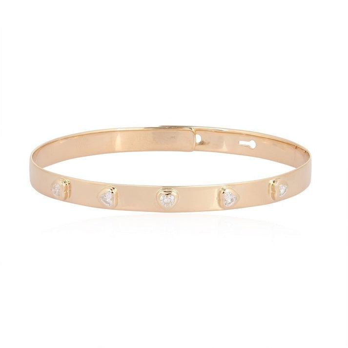 Heart Cut Diamond Studded Bangle Bracelet in 14K Yellow Gold
