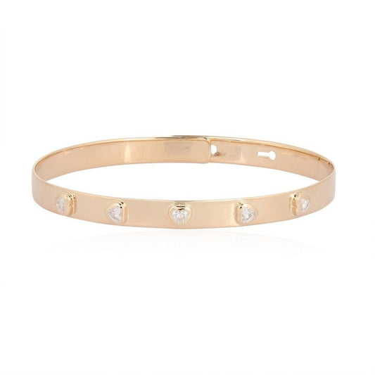 Heart Cut Diamond Studded Bangle Bracelet in 14K Yellow Gold