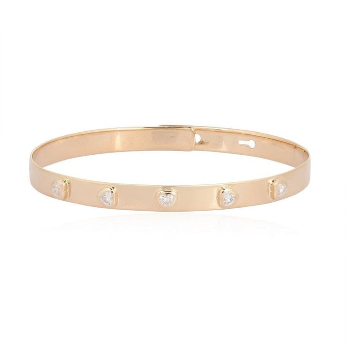 Heart Cut Diamond Studded Bangle Bracelet in 14K Yellow Gold