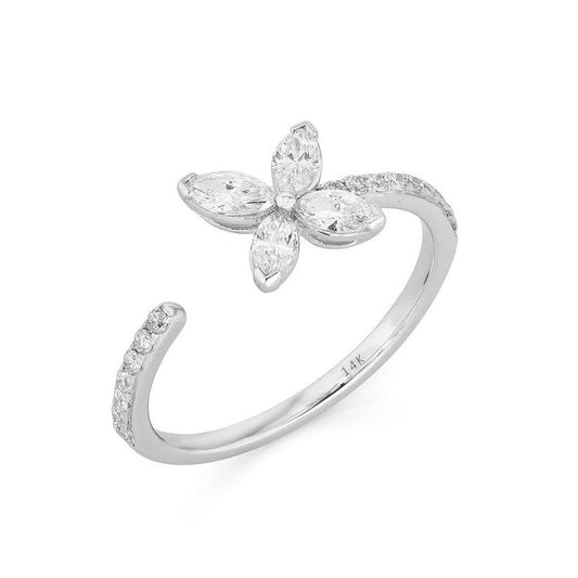 Diamond Blossom Open Wrap Ring in 14K White Gold