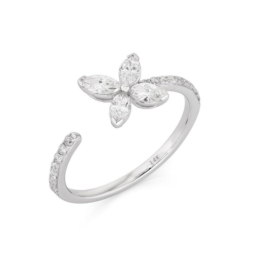 Diamond Blossom Open Wrap Ring in 14K White Gold