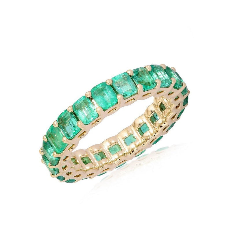 Eternity Emerald Green Band Ring in 14K Yellow Gold