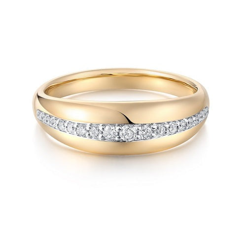Diamond Wave Band Dome Ring in 14K Yellow Gold