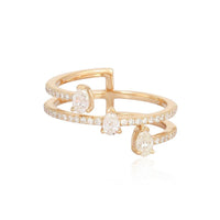 Double Band Pear-Cut Diamonds Ring in 14K Yellow Gold