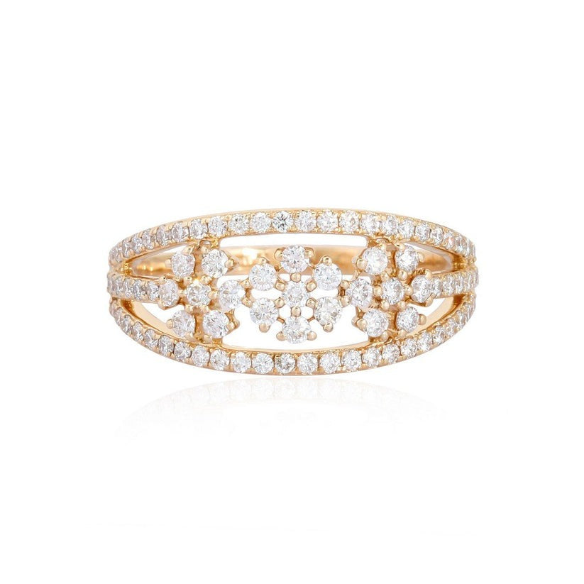 Open Band Flower Cluster Diamond Ring in 14K Yellow Gold