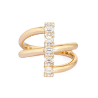 Bar Baguette Diamond Statement Ring in 14K Yellow Gold