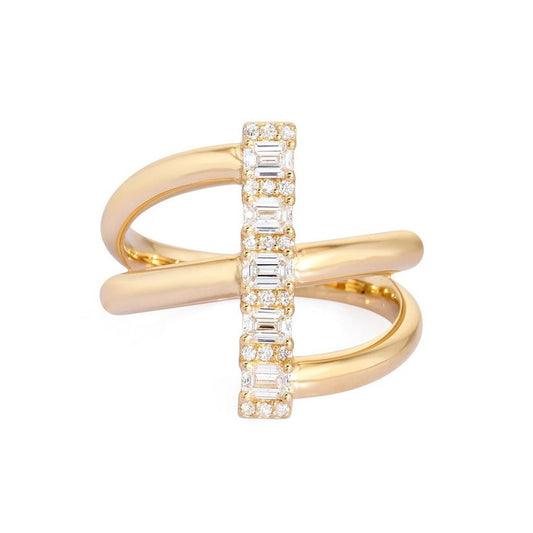 Bar Baguette Diamond Statement Ring in 14K Yellow Gold