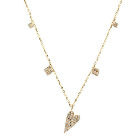 Asymmetrical Diamond Heart Necklace in 14K Yellow Gold