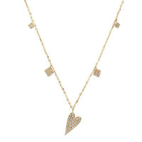 Asymmetrical Diamond Heart Necklace in 14K Yellow Gold