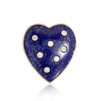 Heart Lapis Diamond Pendant Ring in 14K Yellow Gold