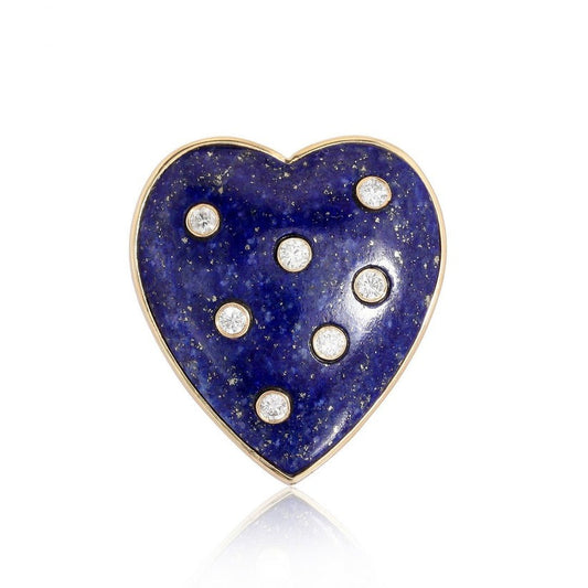 Heart Lapis Diamond Pendant Ring in 14K Yellow Gold