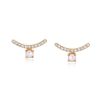 Pearl Diamond Stud Earrings in 14K Yellow Gold