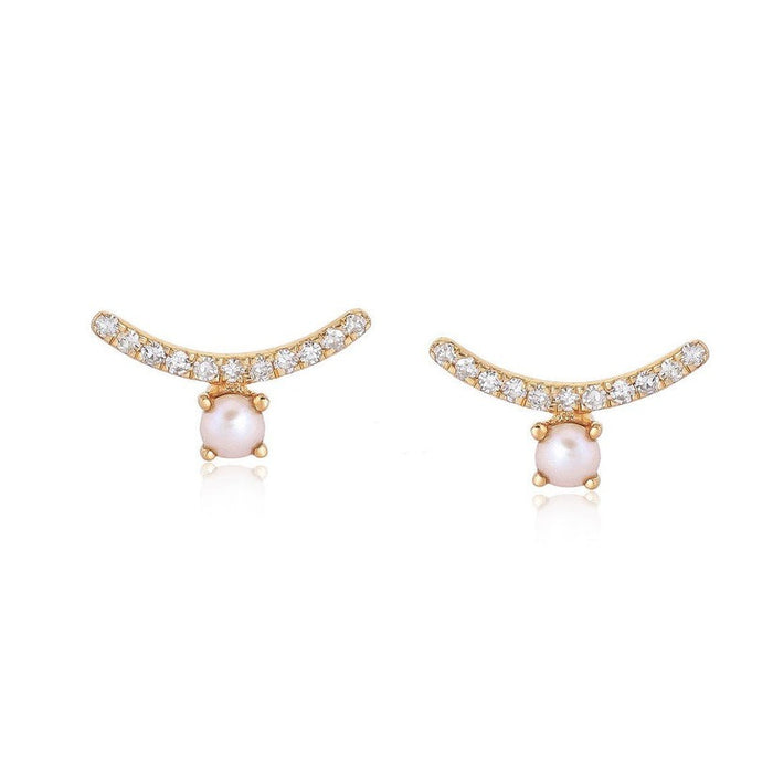 Pearl Diamond Stud Earrings in 14K Yellow Gold