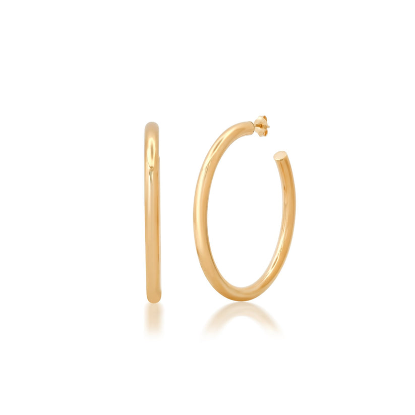 Sleek Round Diamond Hoop Earrings in 14K Gold