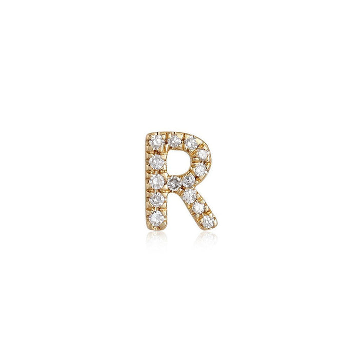 R Initial Diamond Letter Stud Earrings in 14K Yellow Gold