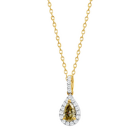 Pear Yellow Diamond Brilliant Halo Necklace in 14K Gold