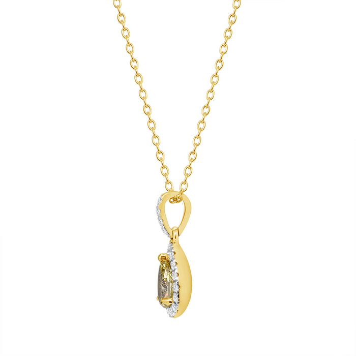 Pear Yellow Diamond Brilliant Halo Necklace in 14K Gold