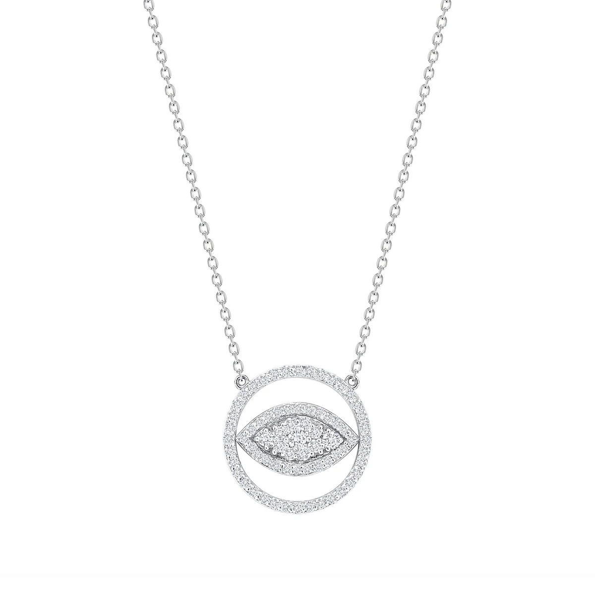 Cable Chain Diamond Eye Necklace in 14K White Gold