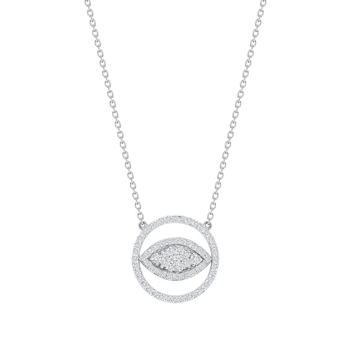 Cable Chain Diamond Eye Necklace in 14K White Gold