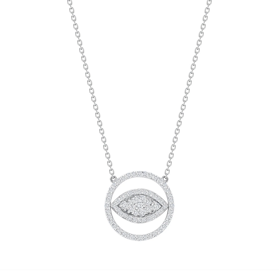 Cable Chain Diamond Eye Necklace in 14K White Gold