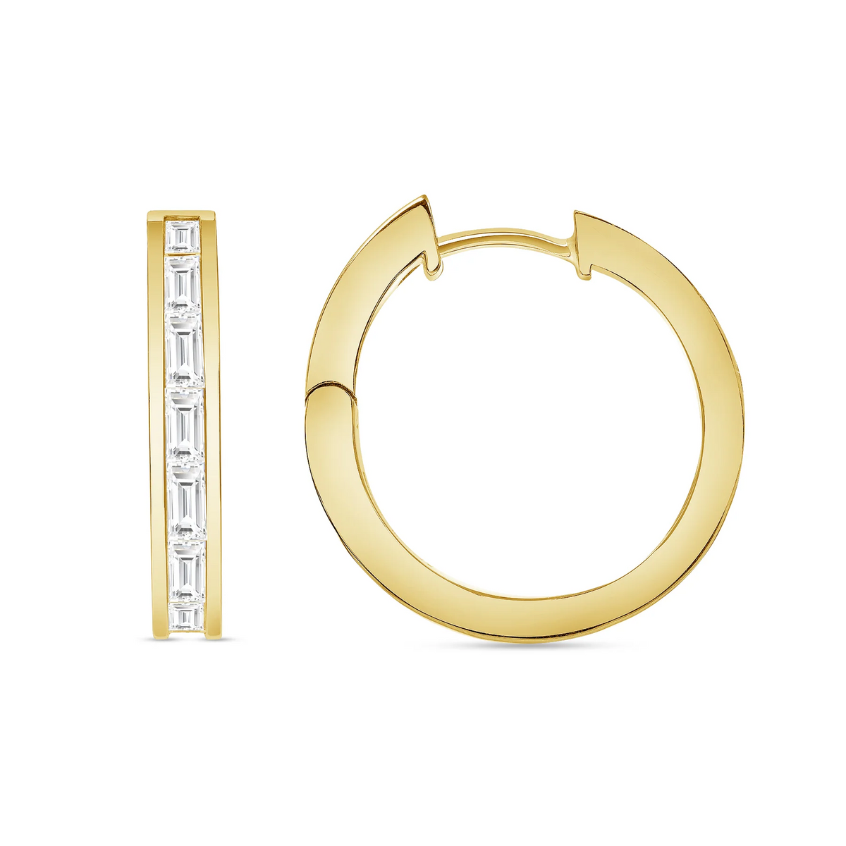 Three Carat Baguette Cut Diamond Hoop Earrings in 18K White Gold