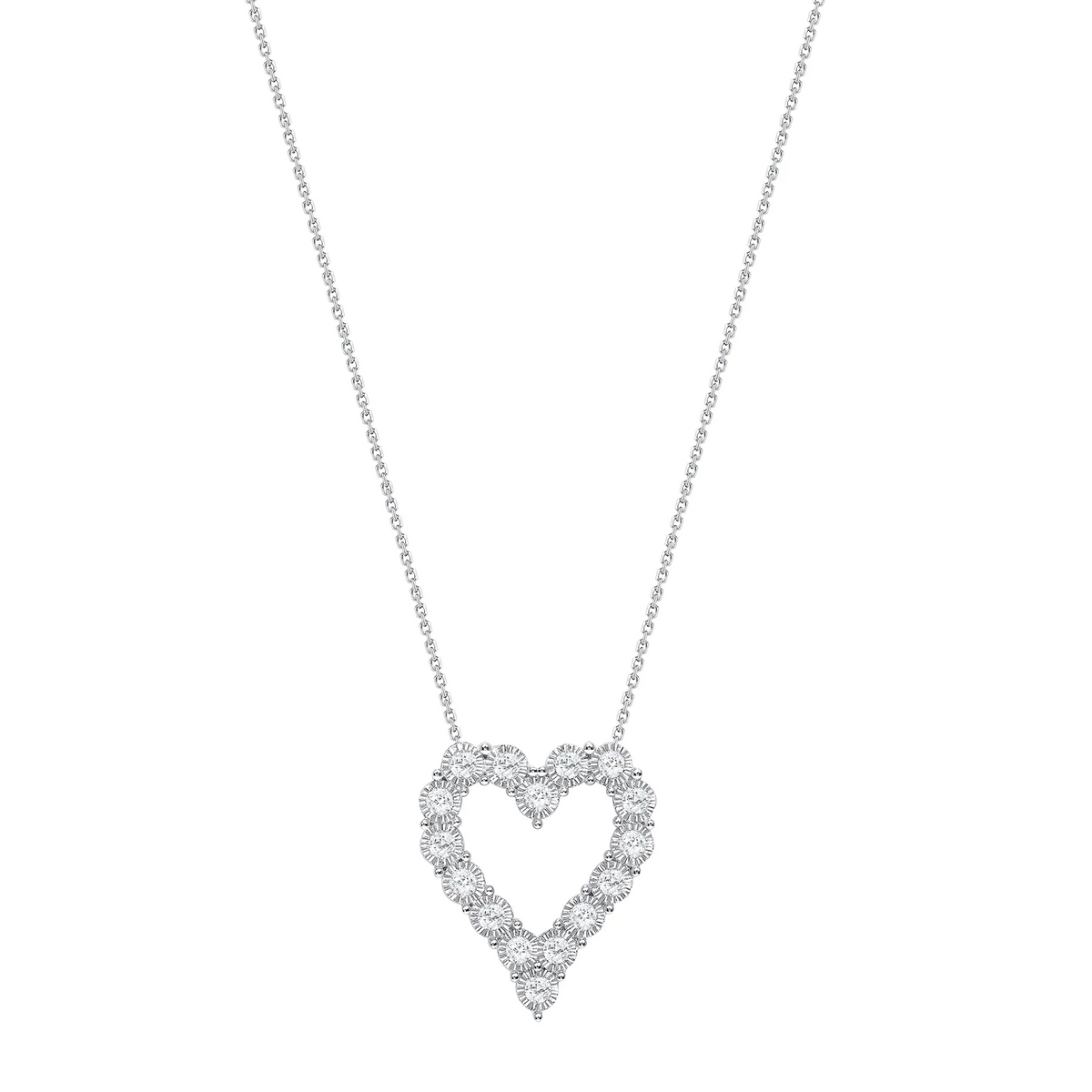 Cushion Cut Open Heart Diamond Necklace in 14K White Gold