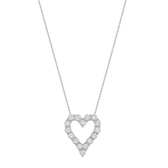 Cushion Cut Open Heart Diamond Necklace in 14K White Gold