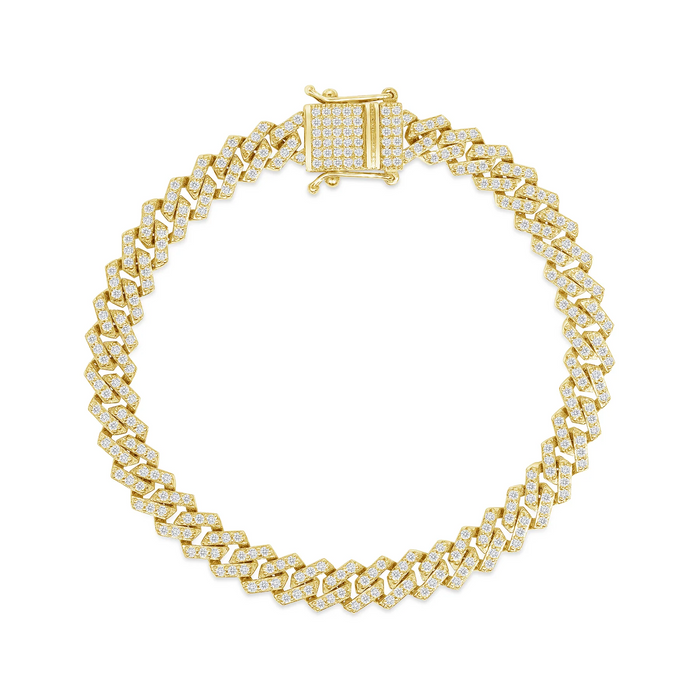 Diamond Studded Cuban Chain Bracelet in 14K Yellow Gold