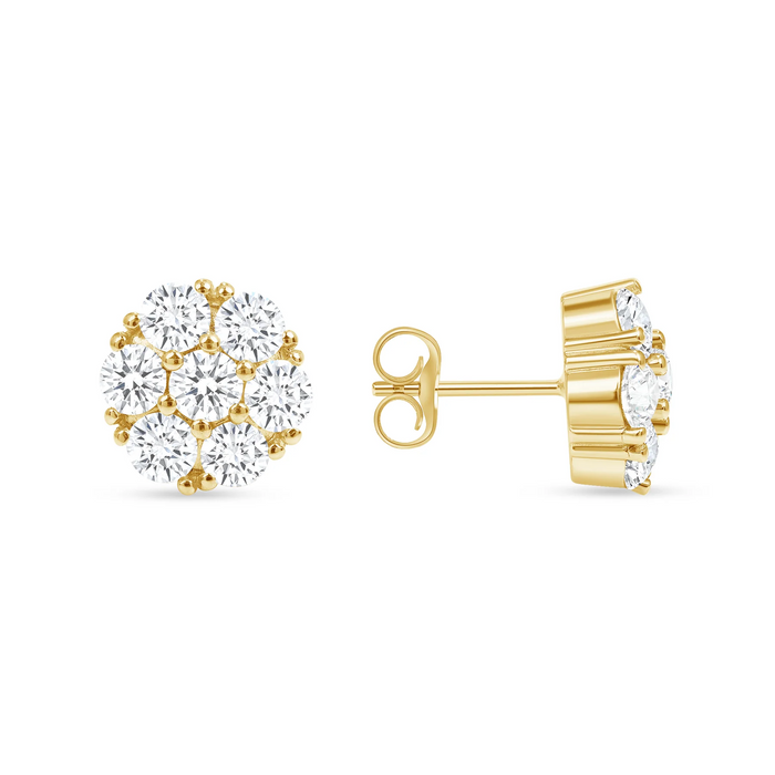 Diamond Flower Cluster Push Back Earrings in 14K Yellow Gold